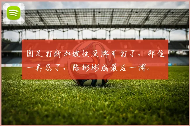国足打新加坡快没牌可打了，邵佳一真急了，陈彬彬成最后一搏。